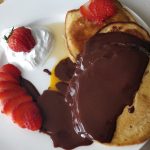Pancakes with Vegan Choclate Sauce, Vegan Cream & Strawberries